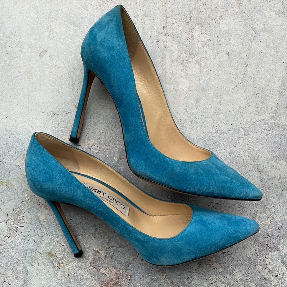 Jimmy Choo Blue Suede Romy Pump - Picture 3 of 12
